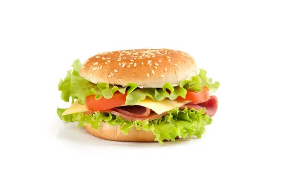 白い背景上に分離されて大きなサンドイッチ — ストック写真