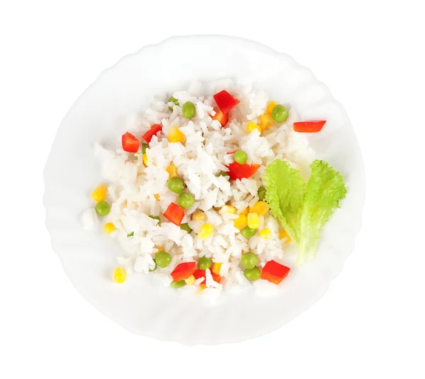 Rijst en groenten op een witte achtergrond — Stockfoto