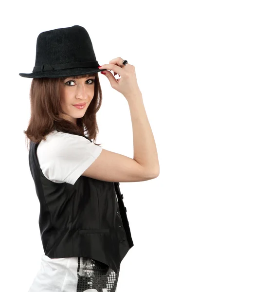 Portret piękna dziewczyna w kapeluszu — Zdjęcie stockowe