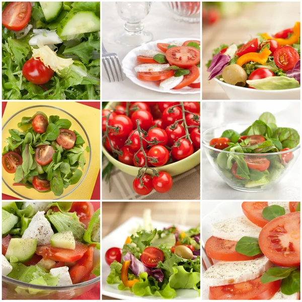 Vegetable salad collage made from nine photographs Royalty Free Stock Images