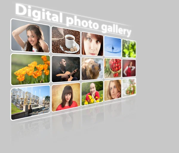 Media gallery with photos on a gray background — Stock Photo, Image