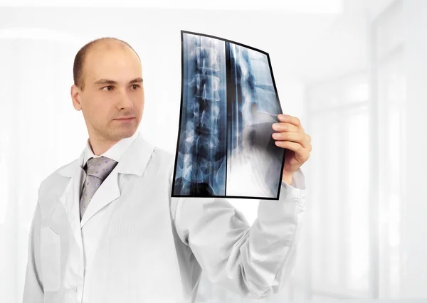 Young doctor examining an x-ray — Stock Photo, Image