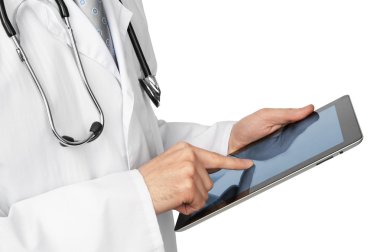 Doctor with tablet computer clipart