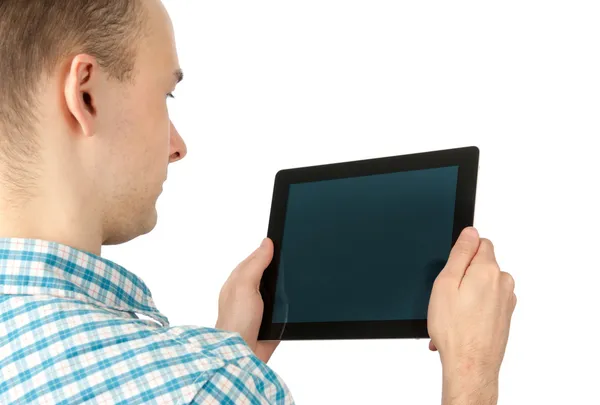 Άνθρωπος που χρησιμοποιεί υπολογιστή tablet — Φωτογραφία Αρχείου
