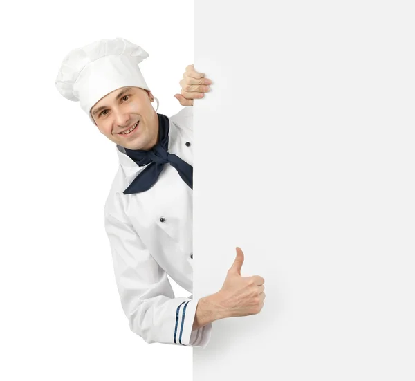 显示了招牌的拇指的快乐厨师 — 图库照片