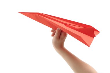 Child's hand launching paper airplane clipart