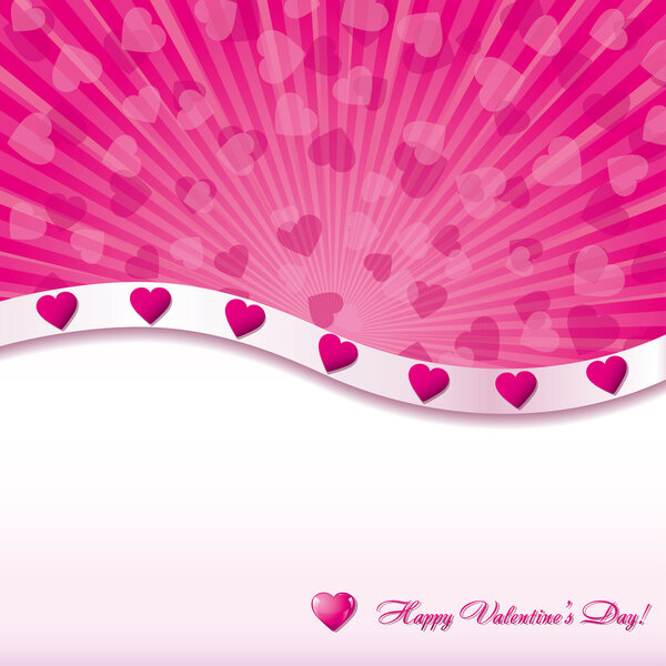 Pink valentine card with hearts
