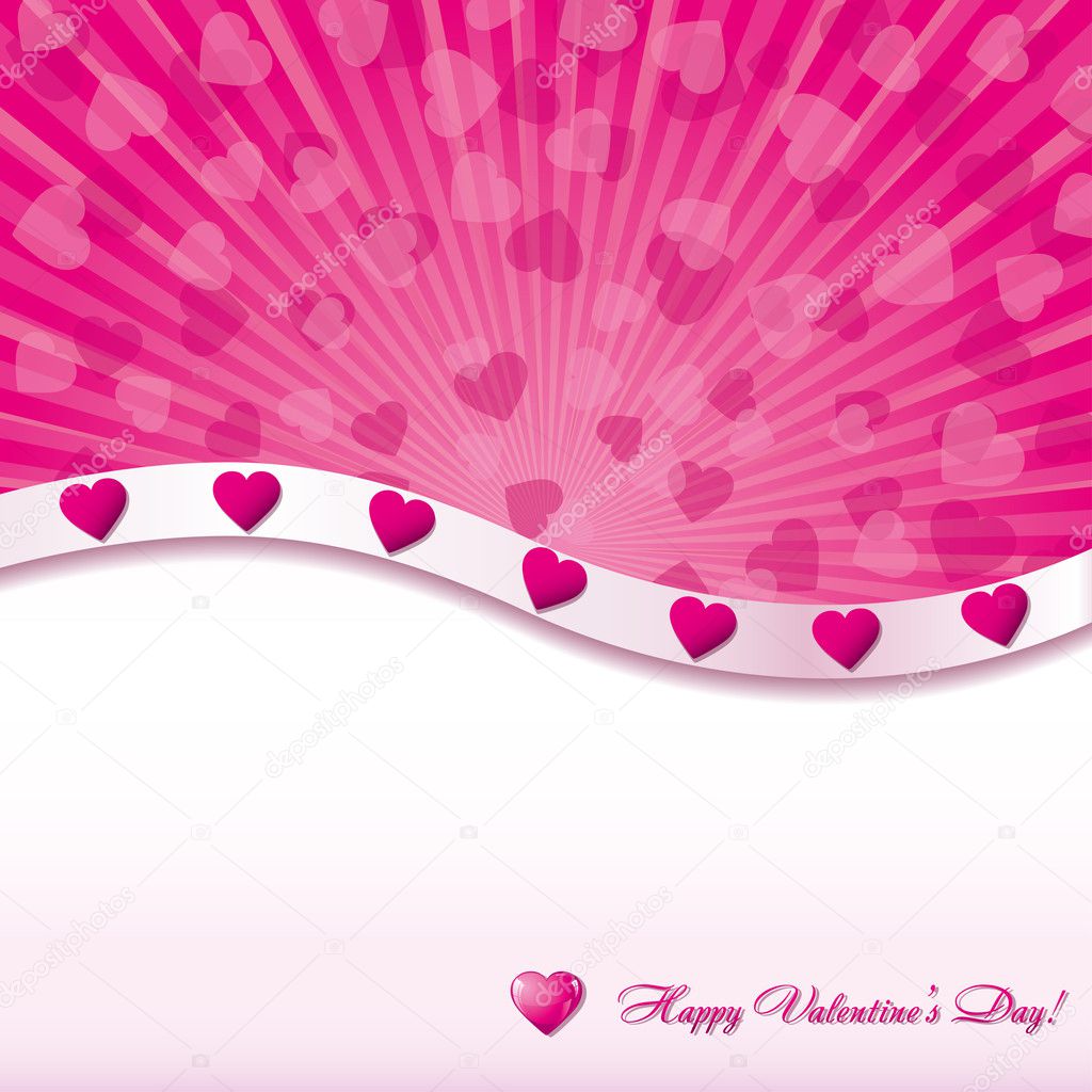 Pink valentine card with hearts