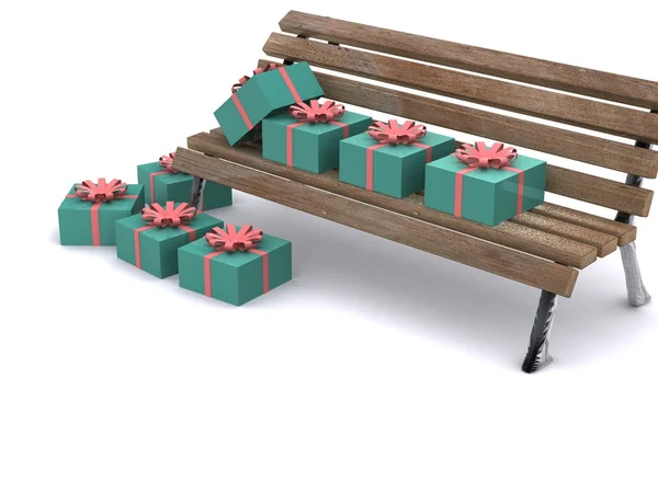Подарки на скамейке — стоковое фото