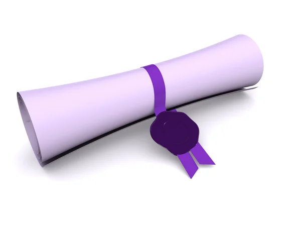 Diploma in scroll op wit. 3d — Stockfoto