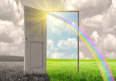 Sun rays and open door clipart