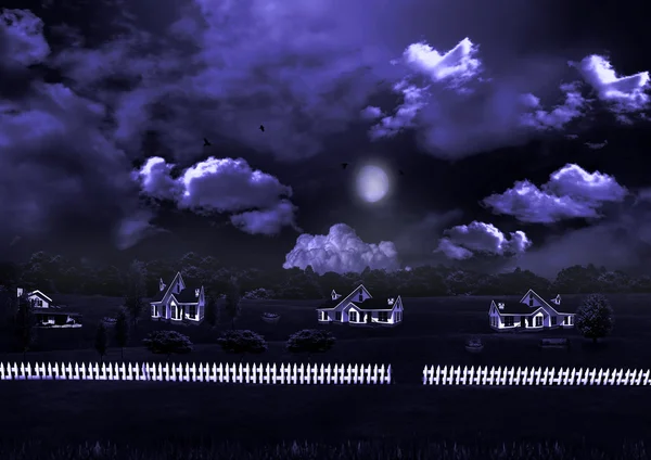 Blå natt med månen — Stockfoto