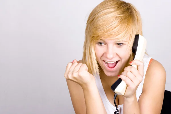 レトロな電話を持つ女性 — ストック写真