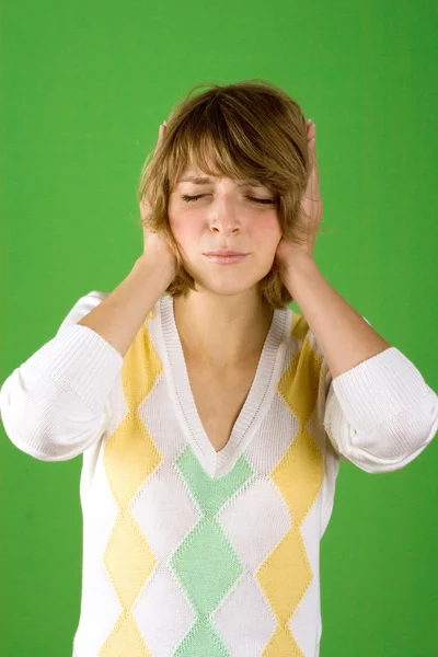 Pretty woman covering her ears — Stock Photo, Image