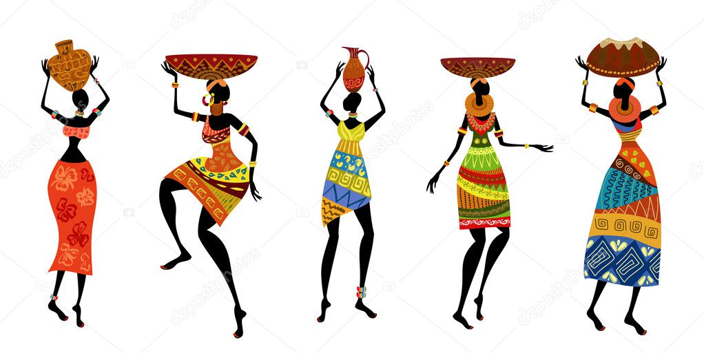 African women in traditional dress — Stock Vector © Oksana #9159803