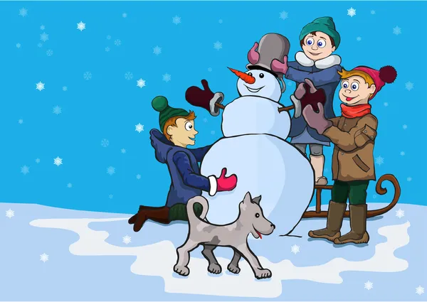 Winter entertainments of children — Stock Vector