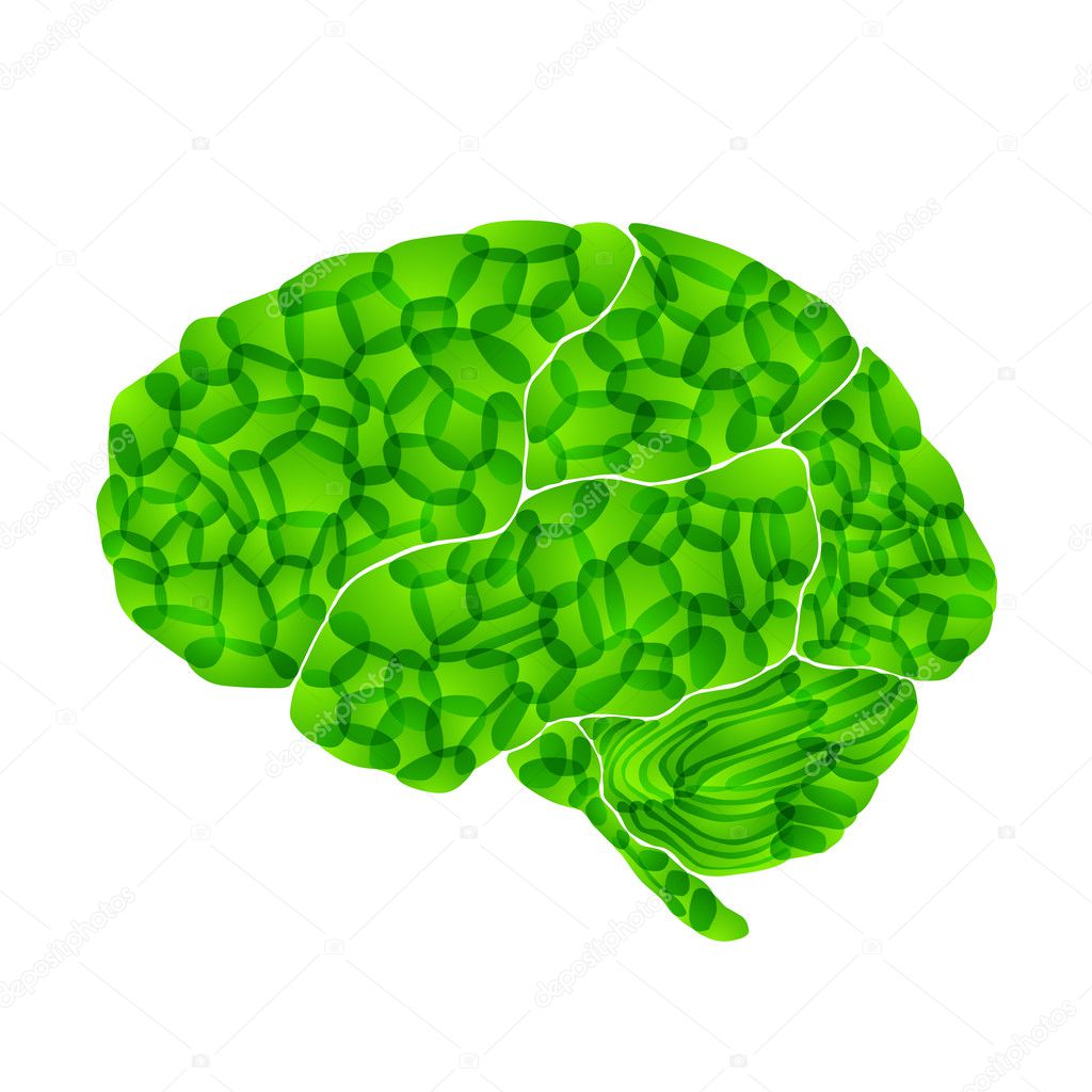 Human brain, green thoughts, vector abstract background