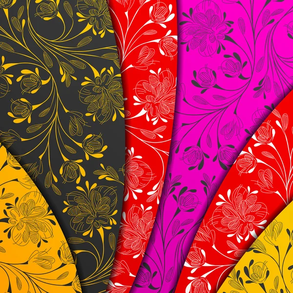 Couches colorées, fond abstrait, fleurs stylisées — Image vectorielle