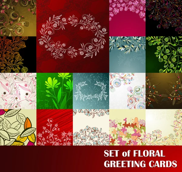 花のグリーティングカードのセット — ストックベクタ