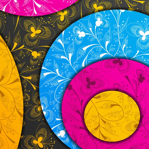 Χρωματισμένα στρώματα, αφηρημένο φόντο, στυλιζαρισμένα λουλούδια — Διανυσματικό Αρχείο