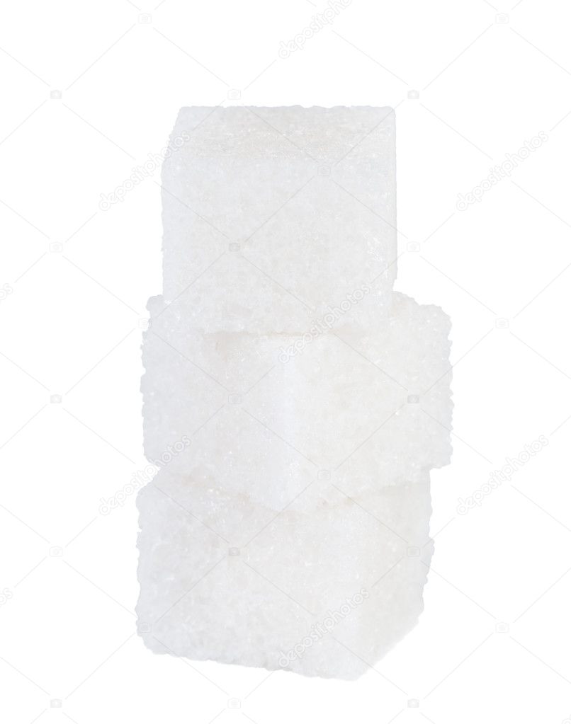 Sugar cubes on white background.