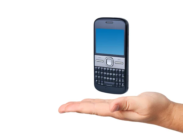 Cellulare in mano isolato su sfondo bianco . — Foto Stock