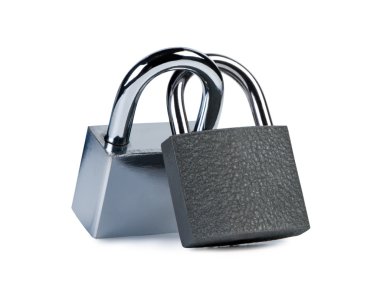 Two padlocks closed on white background. Safety concept. clipart