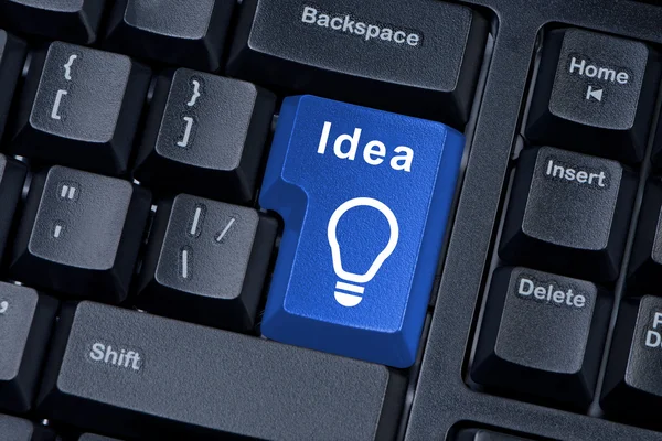 Botão com palavra IDEA e ícone lâmpada . — Fotografia de Stock