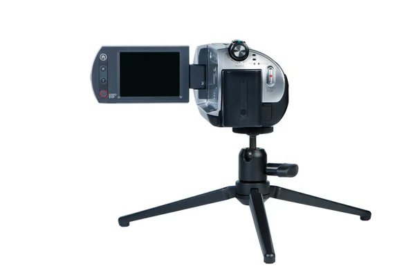 Tragbarer Camcorder mit lsd-Display auf Mini-Stativ. — Stockfoto
