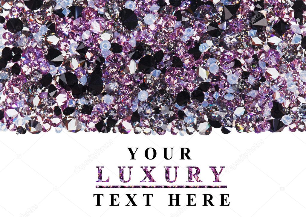 Purple diamond jewel stones luxury background with copy space on