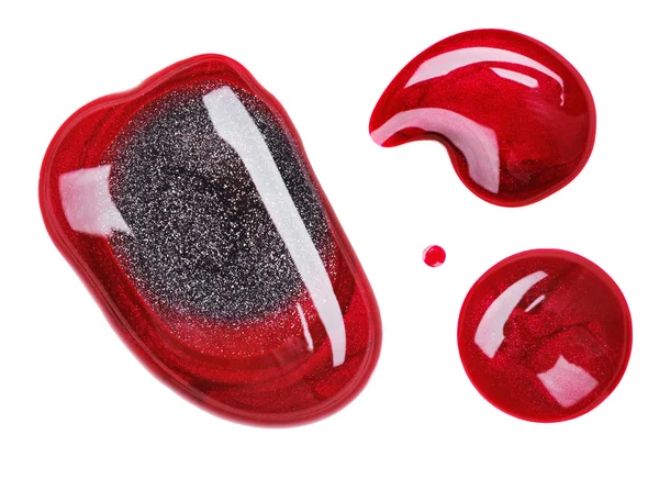 Röda nagellack (emalj) droppar prov, isolerad på vit — Stockfoto