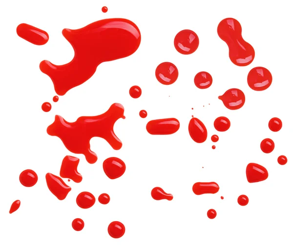 Sangre roja como esmalte de uñas (esmalte) gotas conjunto, aislado en blanco — Foto de Stock
