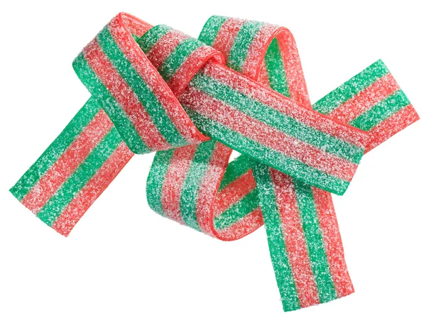 Banda de doces de goma vermelha e verde (alcaçuz), isolada em clo branco — Fotografia de Stock