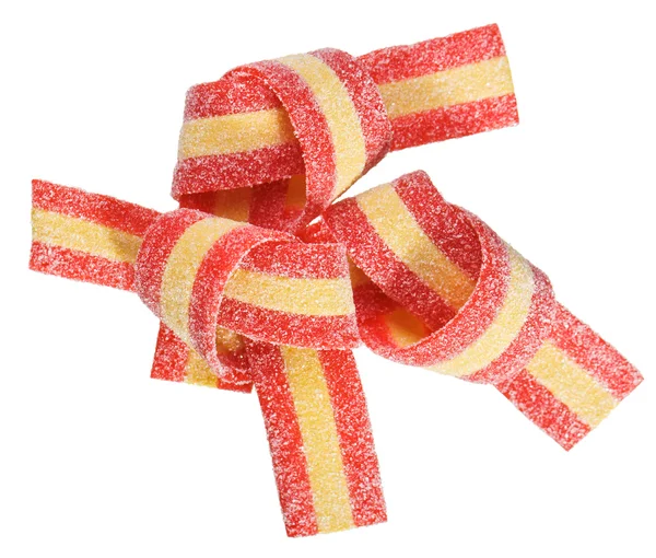 Röda och gula gummy godis (lakrits) band, isolerad på vita cl — Stockfoto