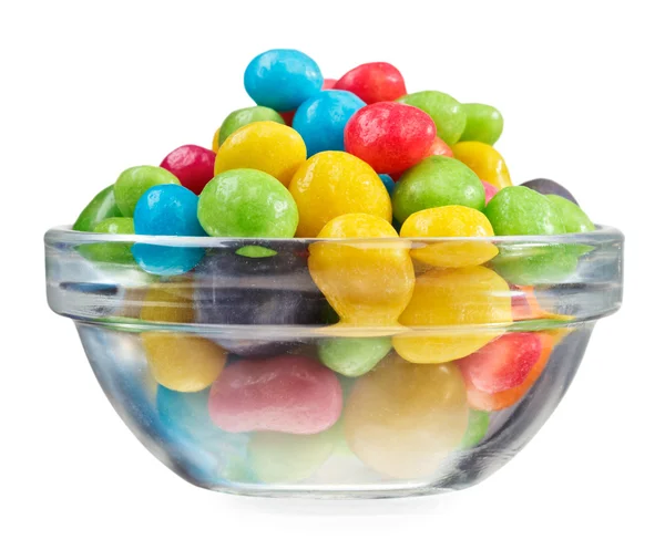 Multicolor bonbon sweets (ball candies) in glass bowl, isolated — Stock Photo, Image
