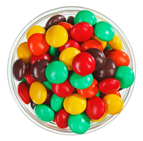 Ζαχαρωτό πολύχρωμα γλυκά (μπάλα καραμέλες) σε γυάλινο μπολ, απομονωμένη — Φωτογραφία Αρχείου