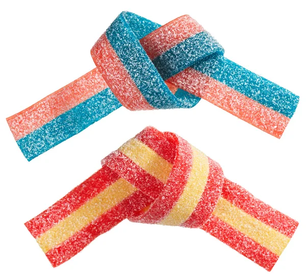 Banda de doces de goma multicolor (alcaçuz), isolada em closeu branco — Fotografia de Stock