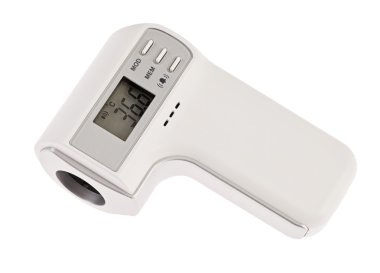Modern infra-red digital thermometer with display isolated on wh clipart