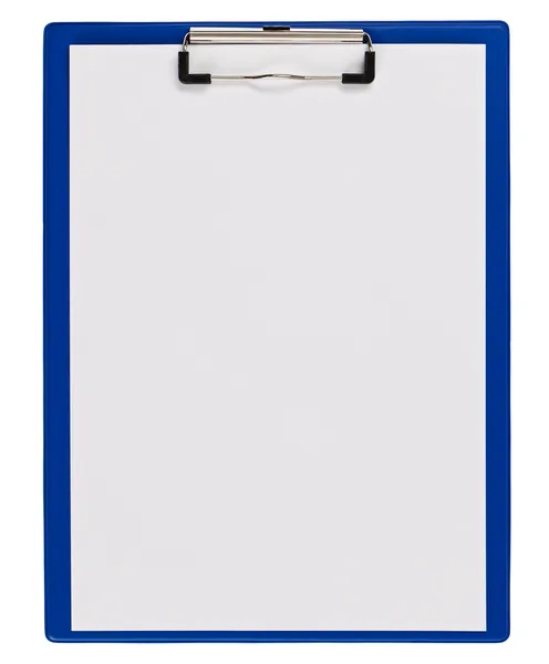 Синий медицинский буфер обмена с изолированным пространством для копирования на белом фоне — стоковое фото
