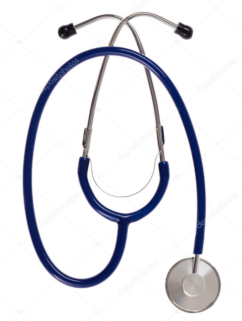 Medical stethoscope (blue) isolated on white