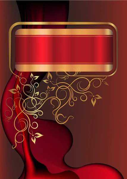 Fundo vermelho abstrato com galhos de ouro e fita vermelha — Fotografia de Stock