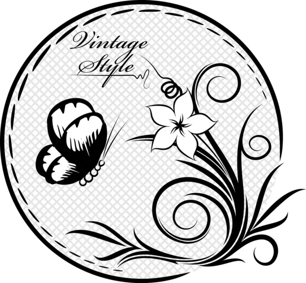 Cadre ovale décoratif avec fleur et papillon — Image vectorielle