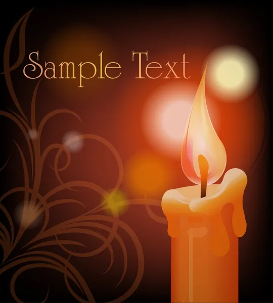 Burning candle on dark background — Stock Vector