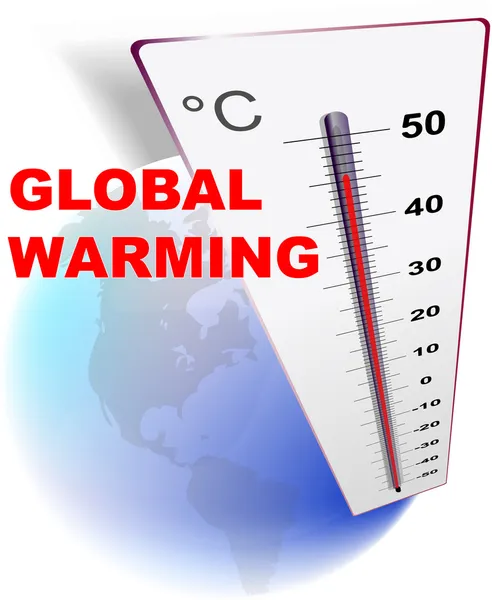 Эко-дизайн - глобальное потепление с помощью земного шара и термометра — стоковый вектор