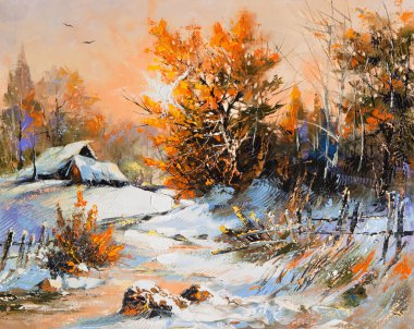 Rural winter landscape clipart