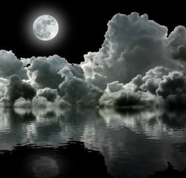 Moon in black stormy clouds clipart