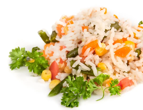 stock image Pilaf with rice and greens on a white background