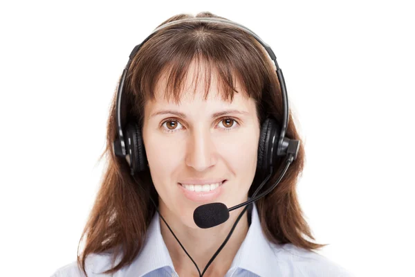 Business woman with headphone — Stock Photo, Image