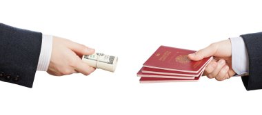 Buying fake or forged passport document clipart