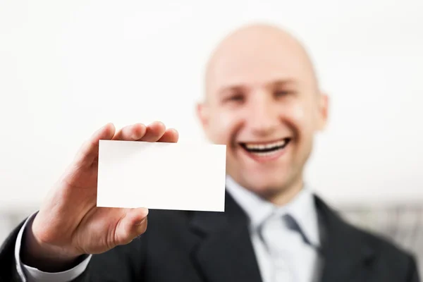 A férfi kezében üres kártya — Stock Fotó